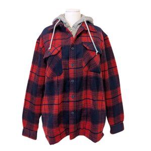 💫HOST PICK💫 Plaid Zara Jacket Hoodie Layered Red Navy Zip Up Size M Men's